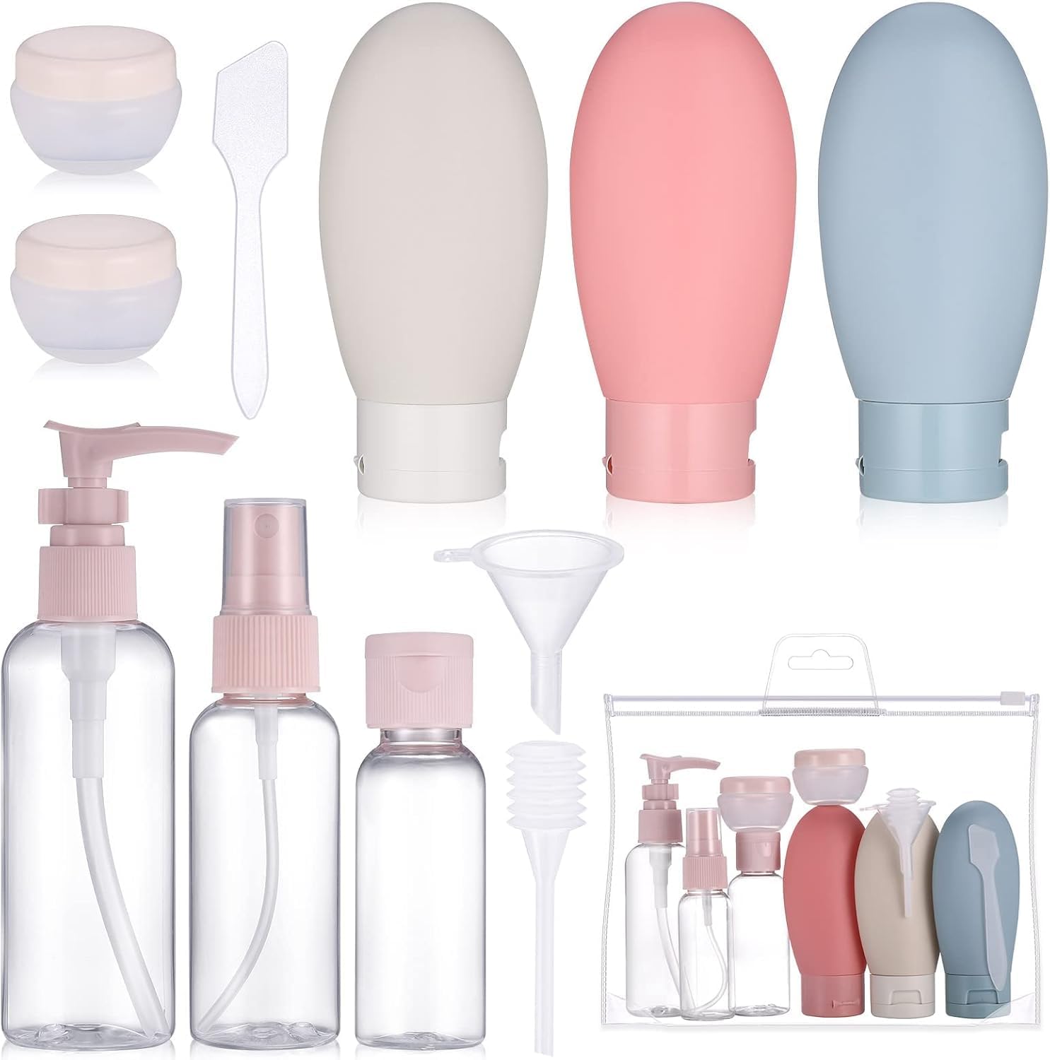 Tekcool Travel Bottles Kit For Toiletries Organizer Leak Proof Refillable Squeezable Containers Set With Clear Storage Bag For L