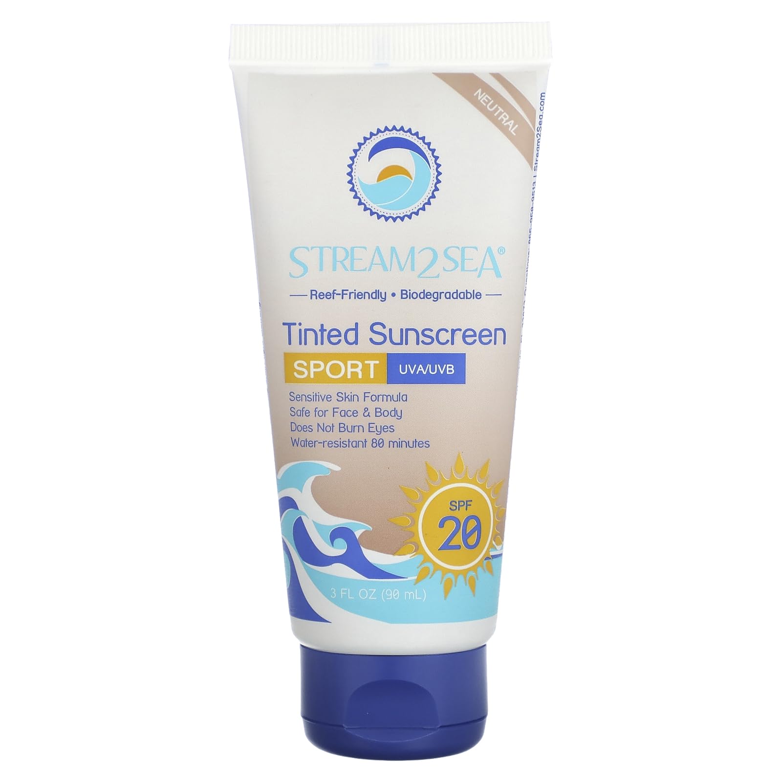 Stream 2 Sea Tinted Sunscreen With Spf 20 All Natural, Biodegradable And Reef Safe, 3 Fl Oz Travel Size Paraben Free Non Greasy