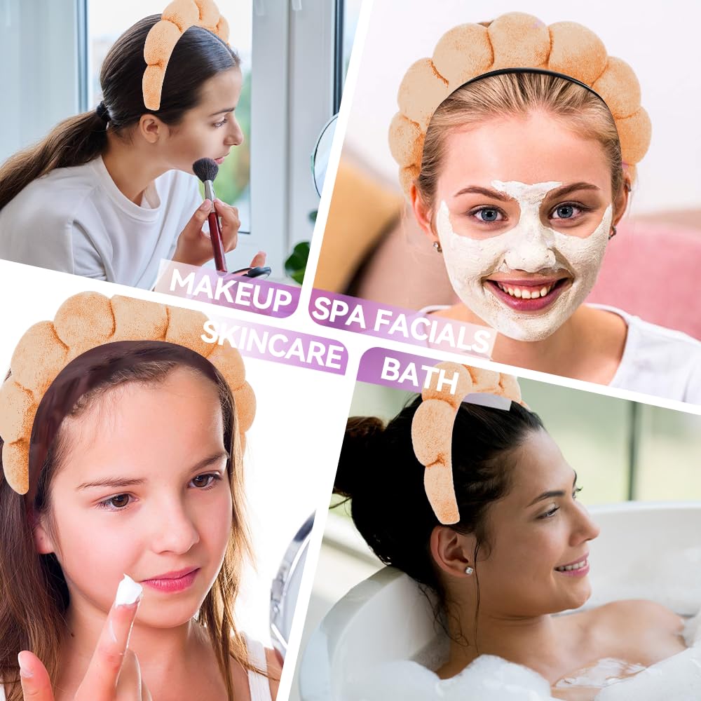 AHONEY 2 Set Spa Headbands for Washing Face Wristband, Sponge Facial Skincare Headbands Terry Cloth Puffy Makeup Headbands for W