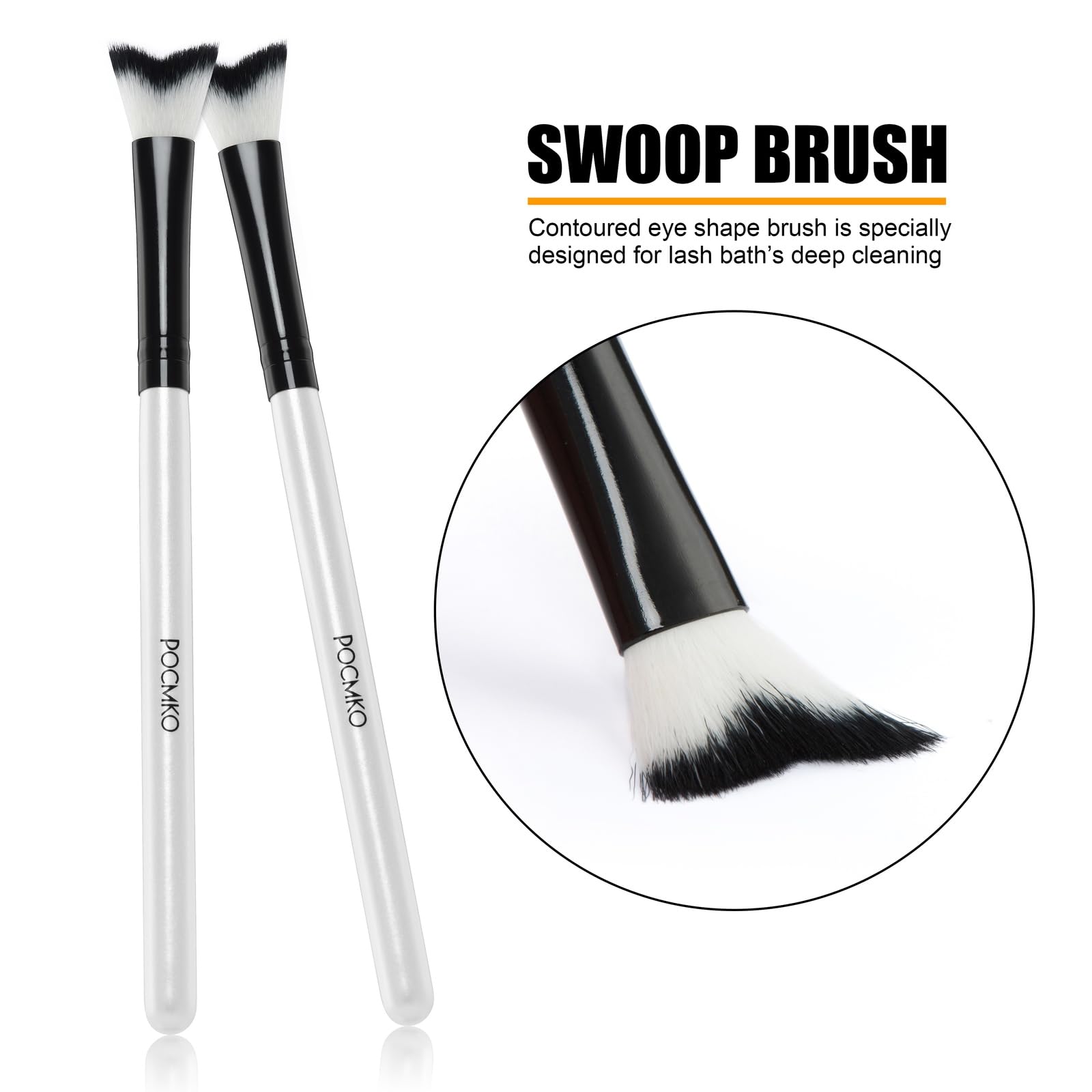 Pocmko 10 Pcs Curved Fluffy Lash Cleaning Brushes, Eyelash Extension Shampoo Cleansing Brush, Swoop Eyelash Cleanser Brushes, La