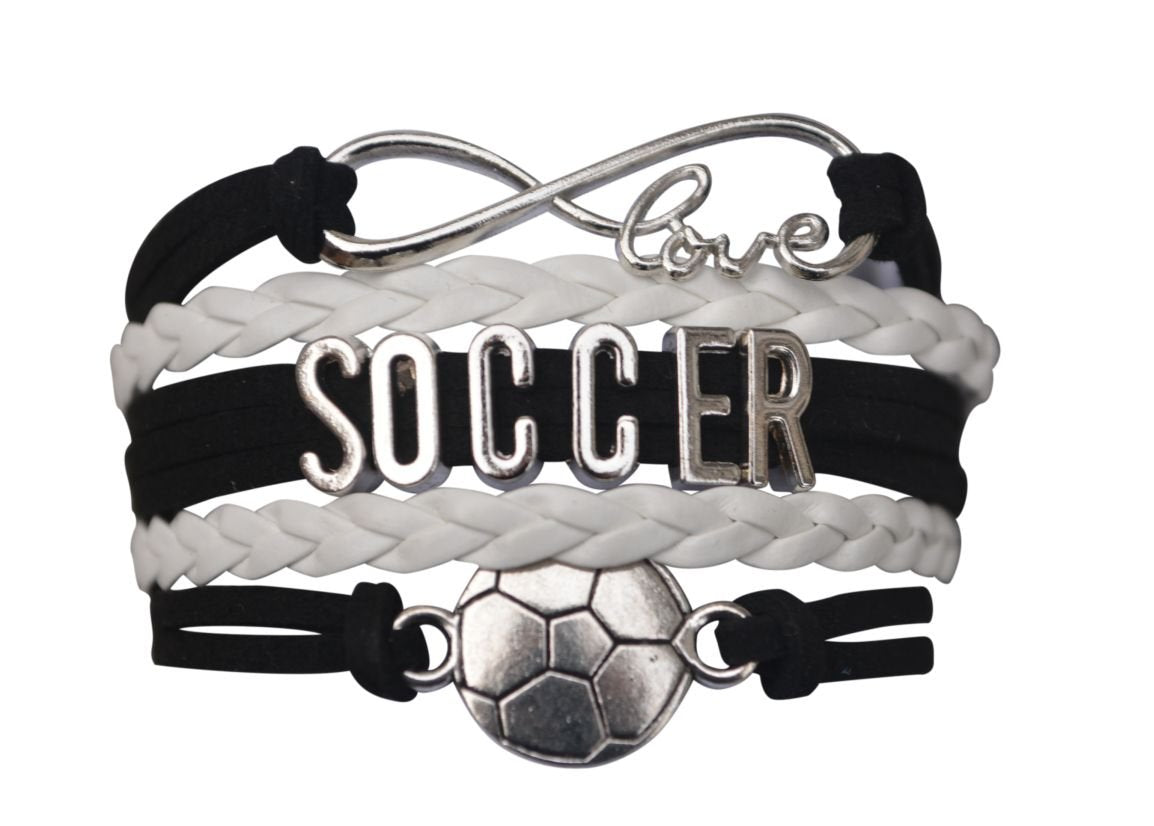 Soccer Charm Bracelet (Black/White) Soccer Accessories, Adjustable Soccer Bracelet, Ideal Soccer Gifts, Bracelets for Soccer Pla