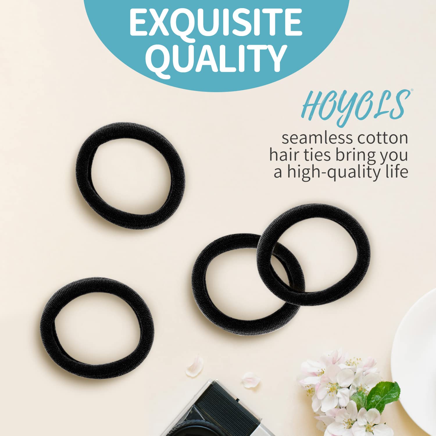 HOYOLS Cotton Hair Ties 1.6 Inch Soft & Stretch Large Hair Bands Nylon Fabric Ponytail Holder for Thick Heavy Curly Hair, No Sli