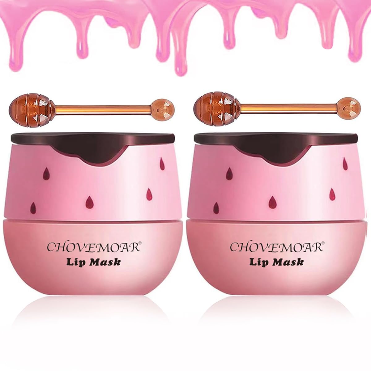 2Pcs Strawberry Lip Balm, Vitamin E Lip Masks & Moisturizing Propolis Sleeping Lip Mask, Effective Reduces Lip Lines Prevention