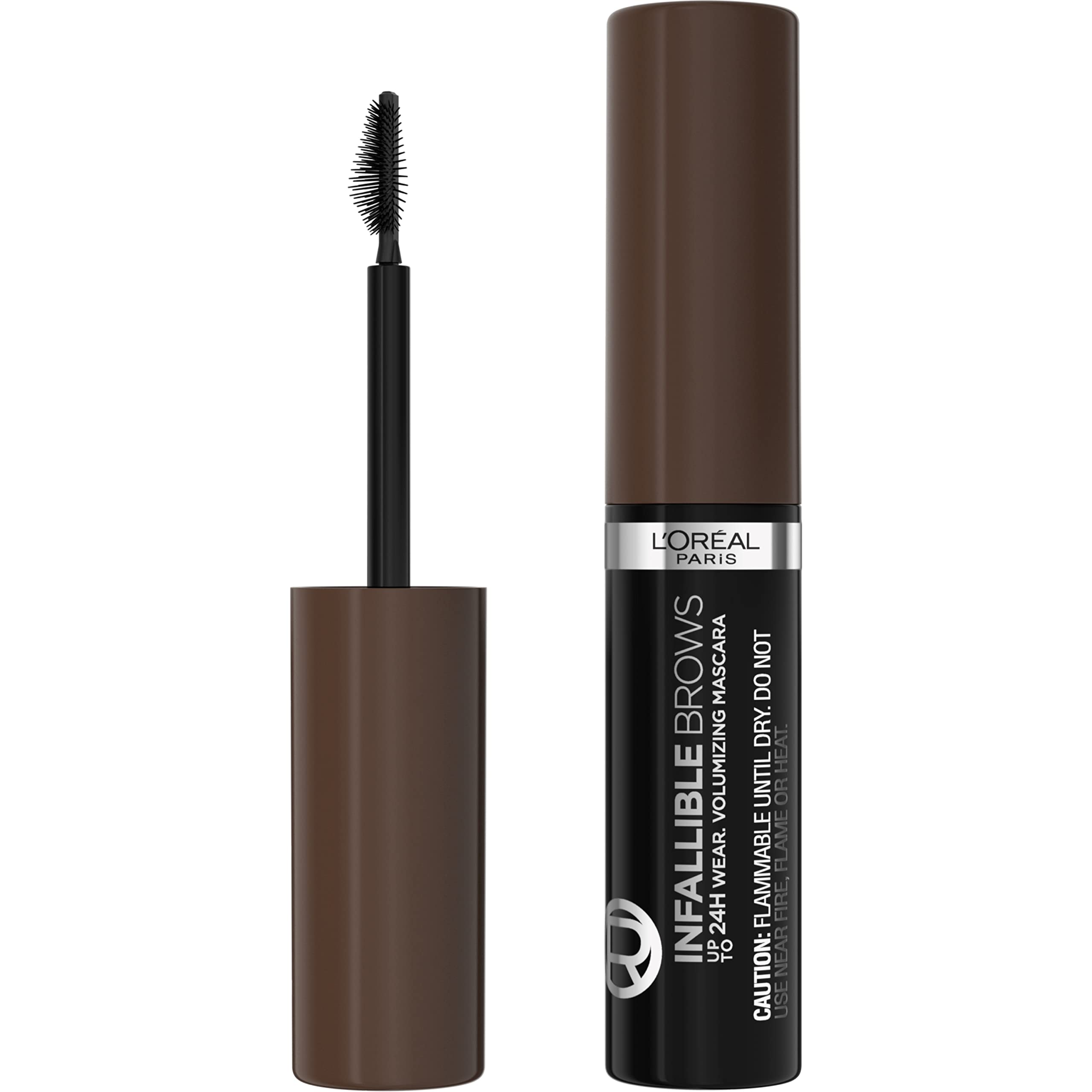 L'Oreal Paris Infallible Volumizing 24H Wear Brow Mascara, Long Lasting Eyebrow Makeup for 2X Fuller Eyebrows, 4.0 Dark Brunette