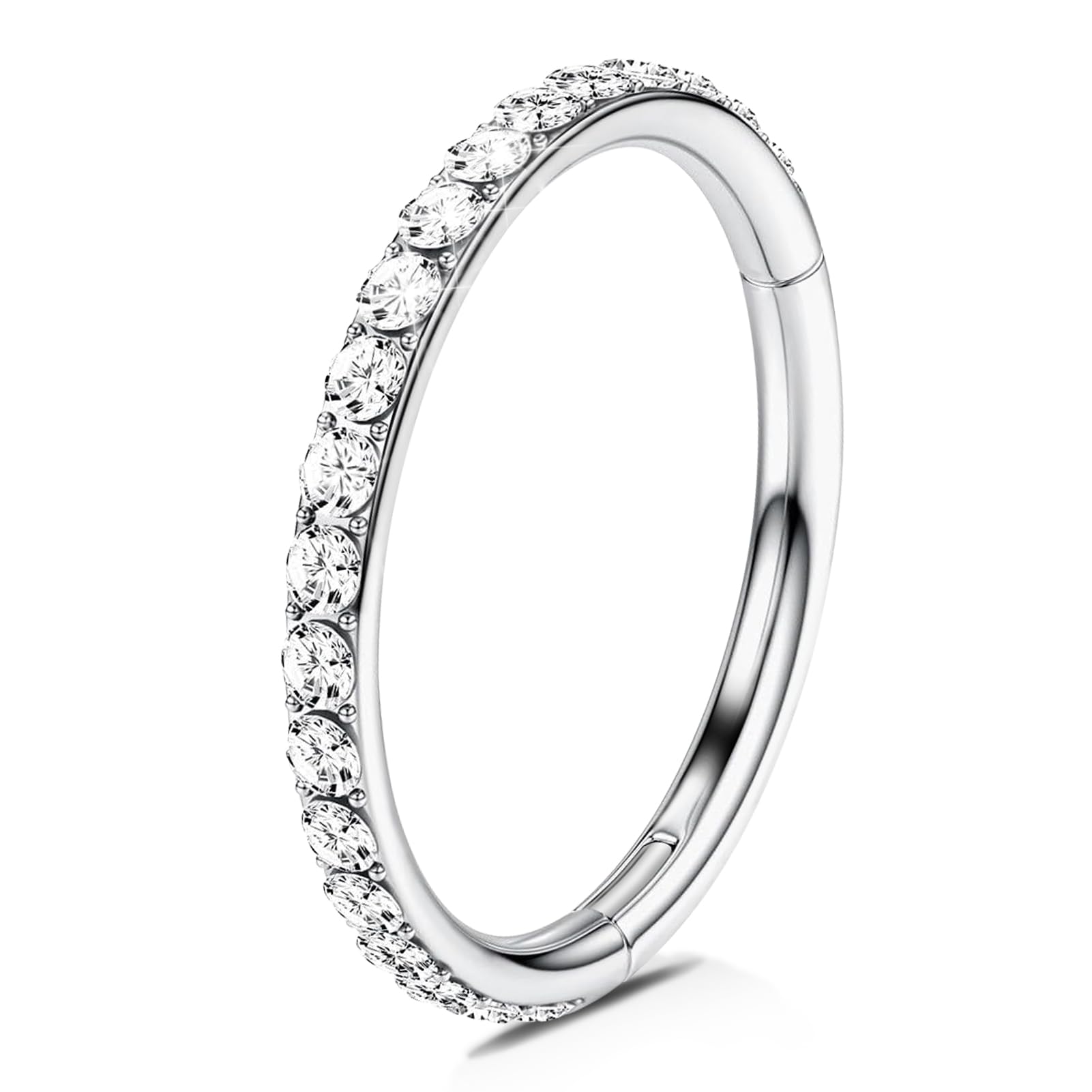 Silver 20G Hoop Nose Rings: 316L Surgical Steel Hinged Diamond Nose Hoop 7MM for Women and Men Cubic Zirconia Body Pierecing Rin