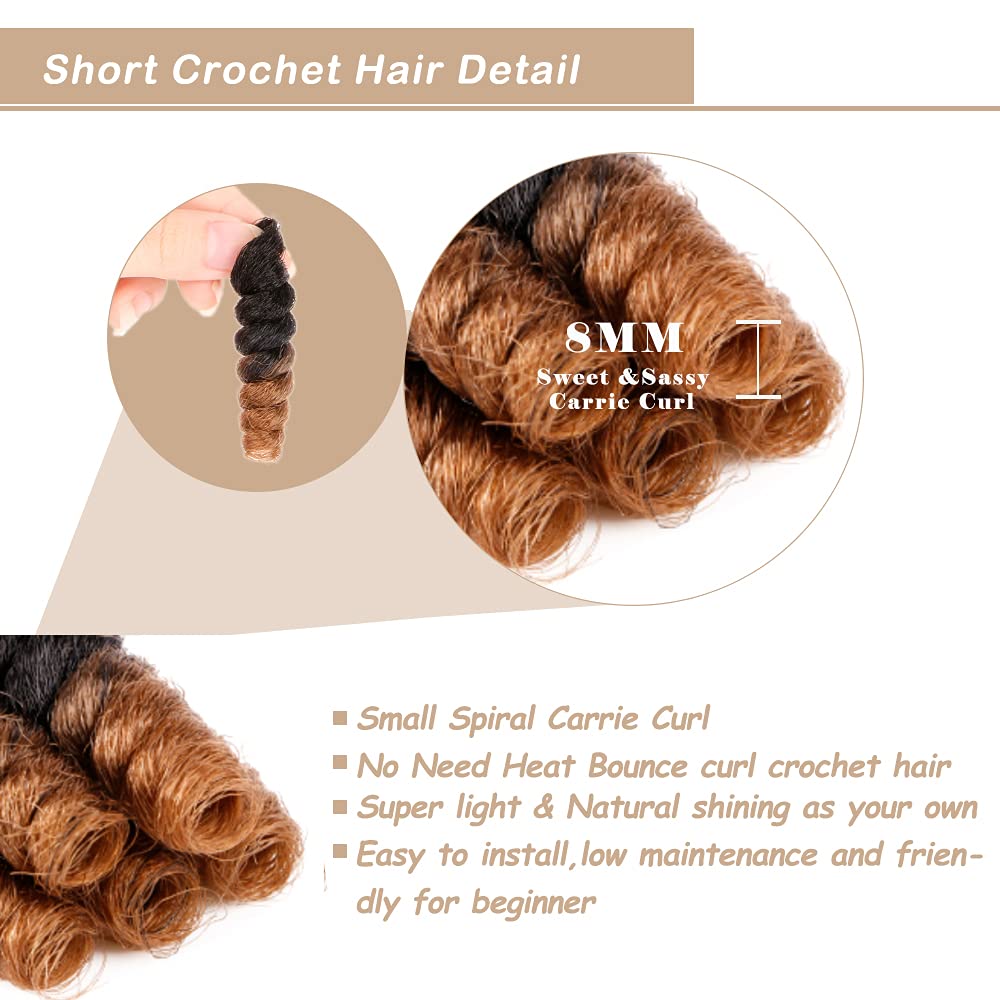 Phocas 5Packs 10'' Toin Curl Short Crochet Hair Carrie Curl Crochet Braids For Black Women Natural Black To Golden Blonde