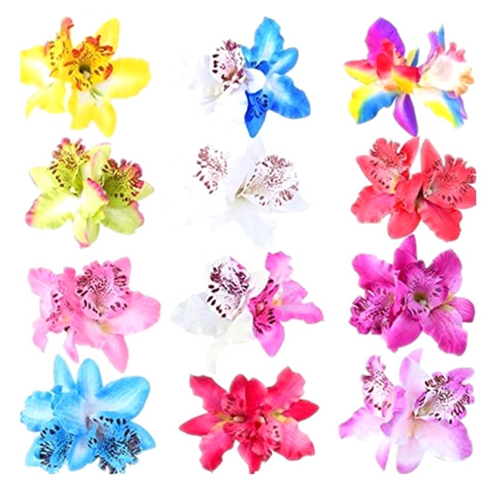 12PCS Double Chiffon Orchid Flower Hair Clips Hawaii Flower Slide Alligator Clip Wedding Party Bridal Hairclips Hair Pins Barret