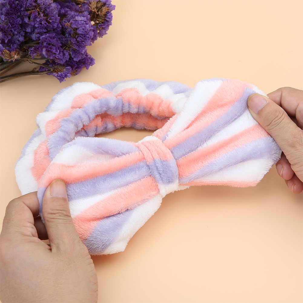 Shintop Women Fashion Lovely Soft Carol Fleece Bowknot Bow Makeup Cosmetic Shower Elastic Hair Band Hairlace Headband (Purple St