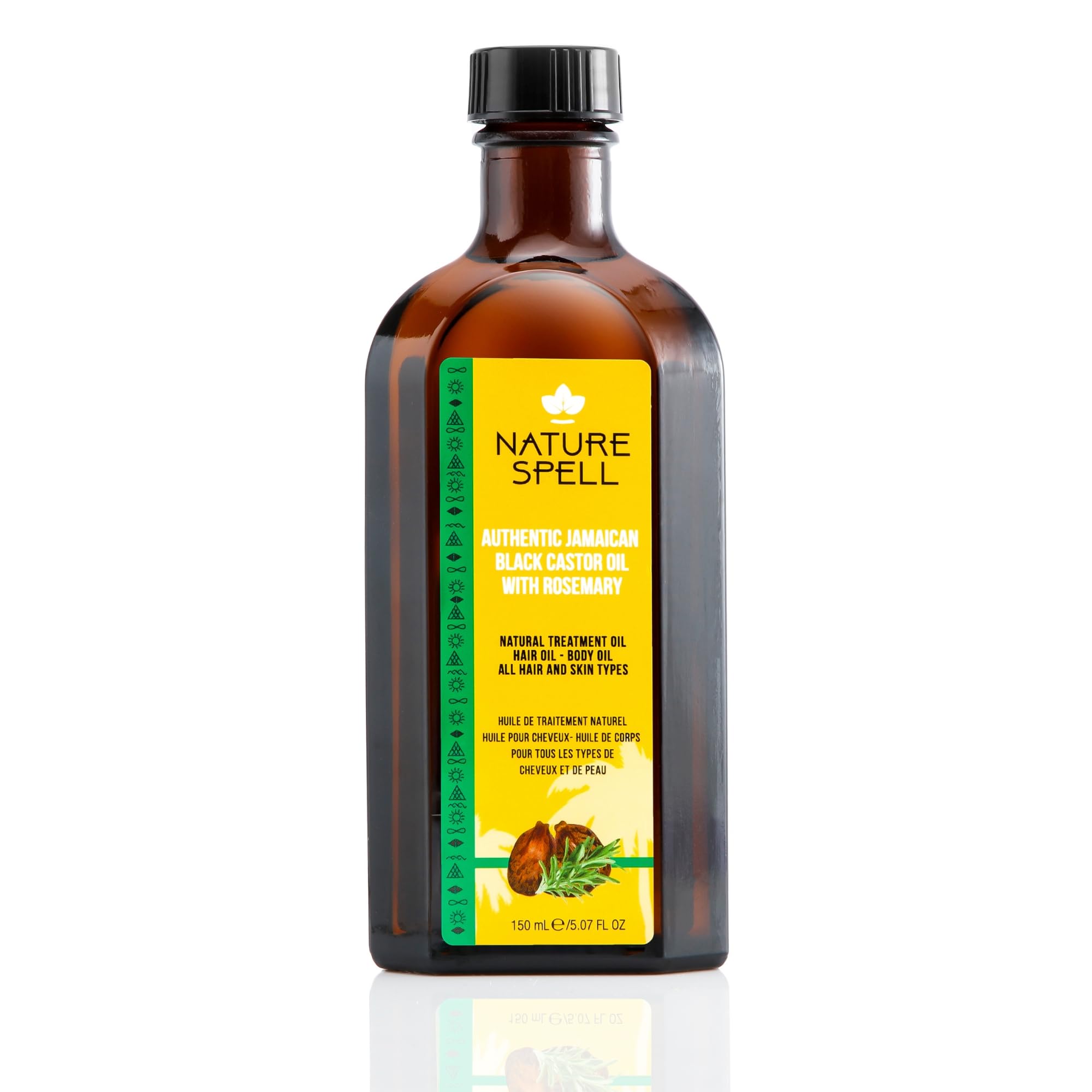 Nature Spell Jamaican Black Castor Oil Infused With Rosemary For Hair & Body, Strengthen Hair Roots & Treat Damaged Hair, 5.07 F