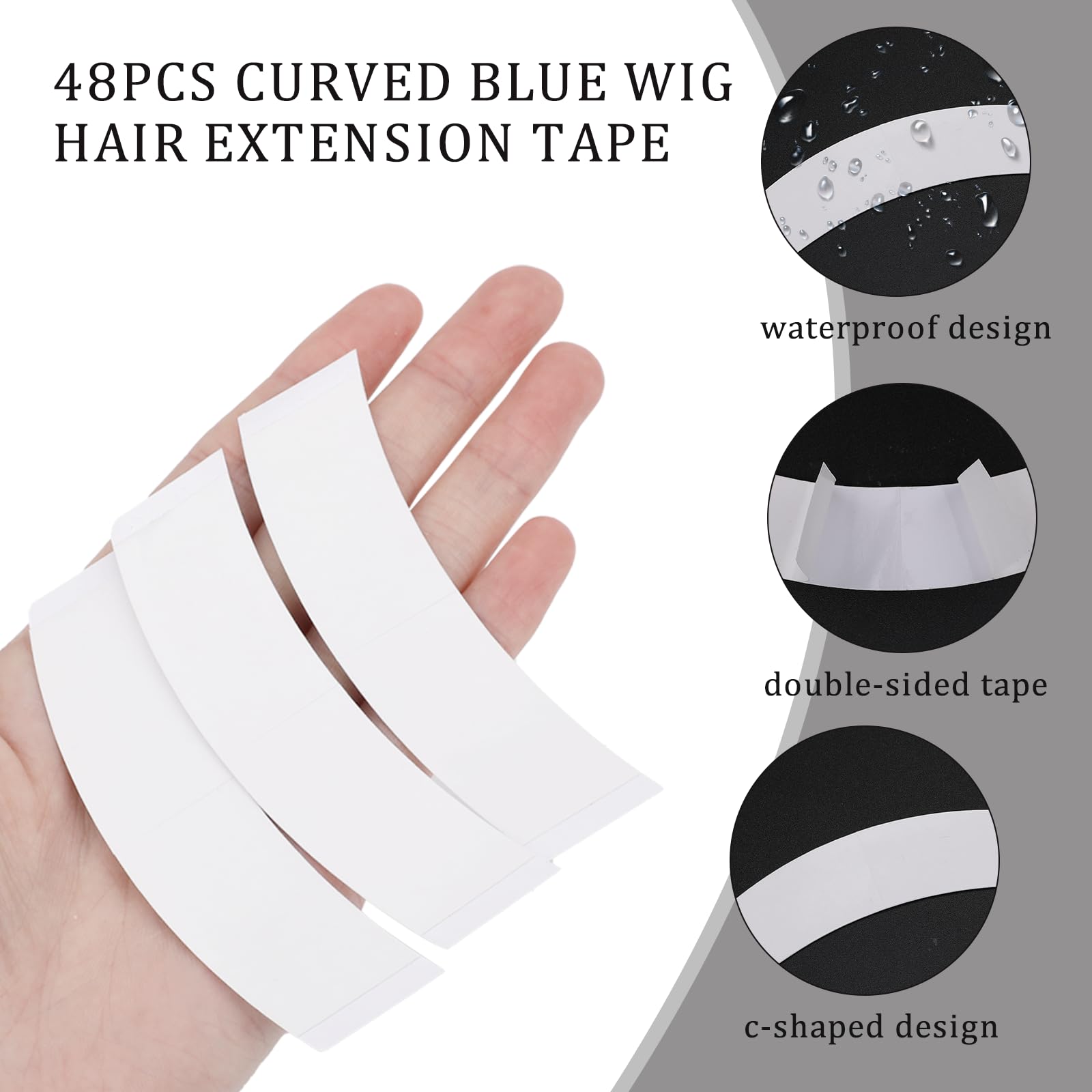 48 Pcs Lace Front Wig Tape, Double Sided Toupee Tape Adhesive Tape Strips Strong Hold Wig Tape Waterproof Lace Front Tape For Wi
