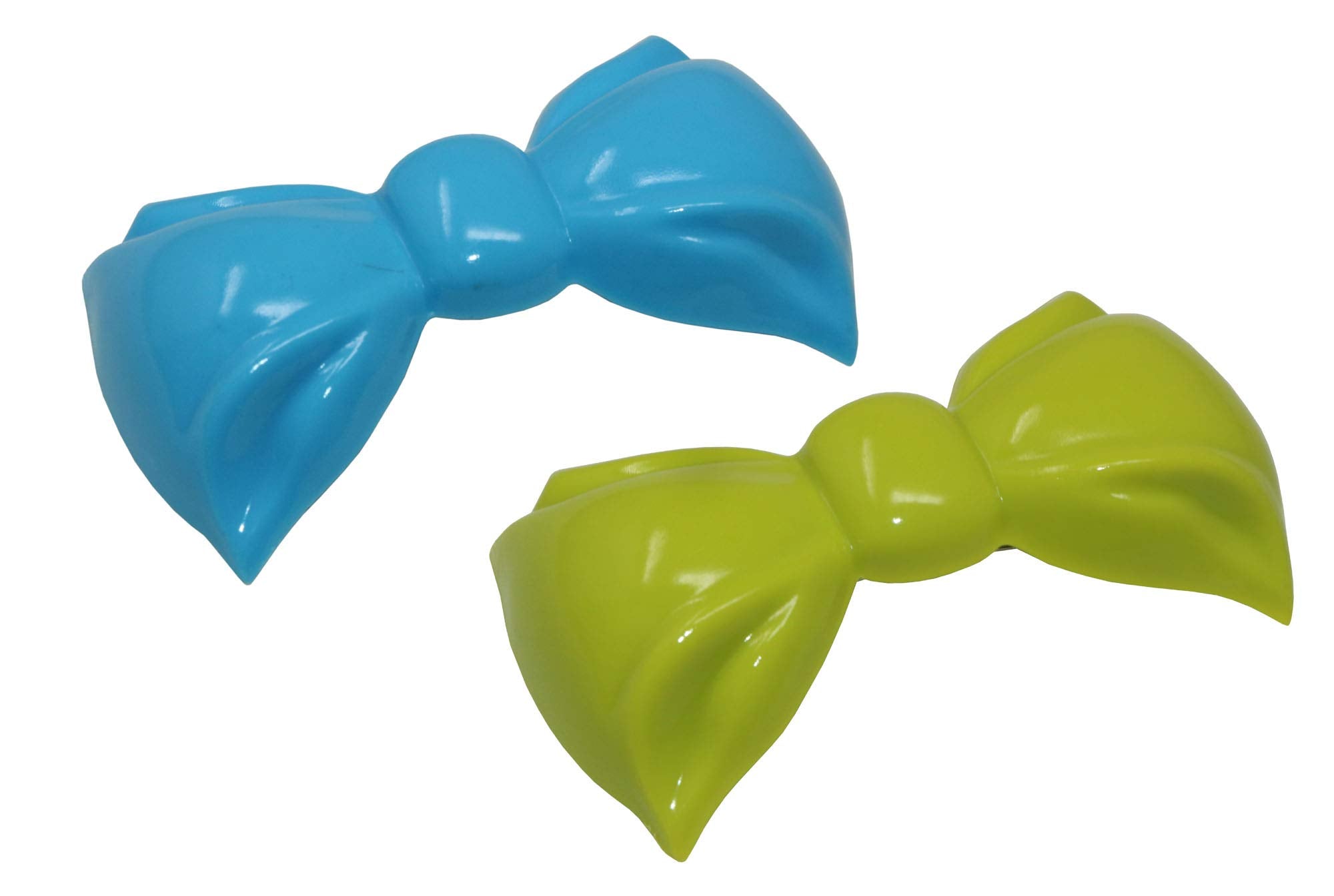 Parcelona French Angel Bow Blue and Green Small 2    Celluloid Set of 2 Hair Clip Barrettes for Girls