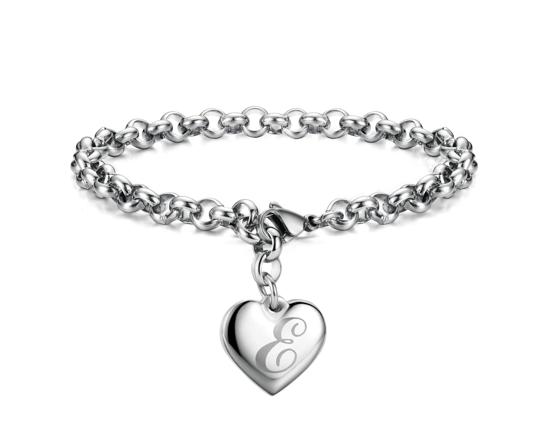 Monily Initial Charm Bracelets for Women Stainless Steel Charm Bracelets for Women Letters E Alphabet Heart Bracelet Jewelry Gif