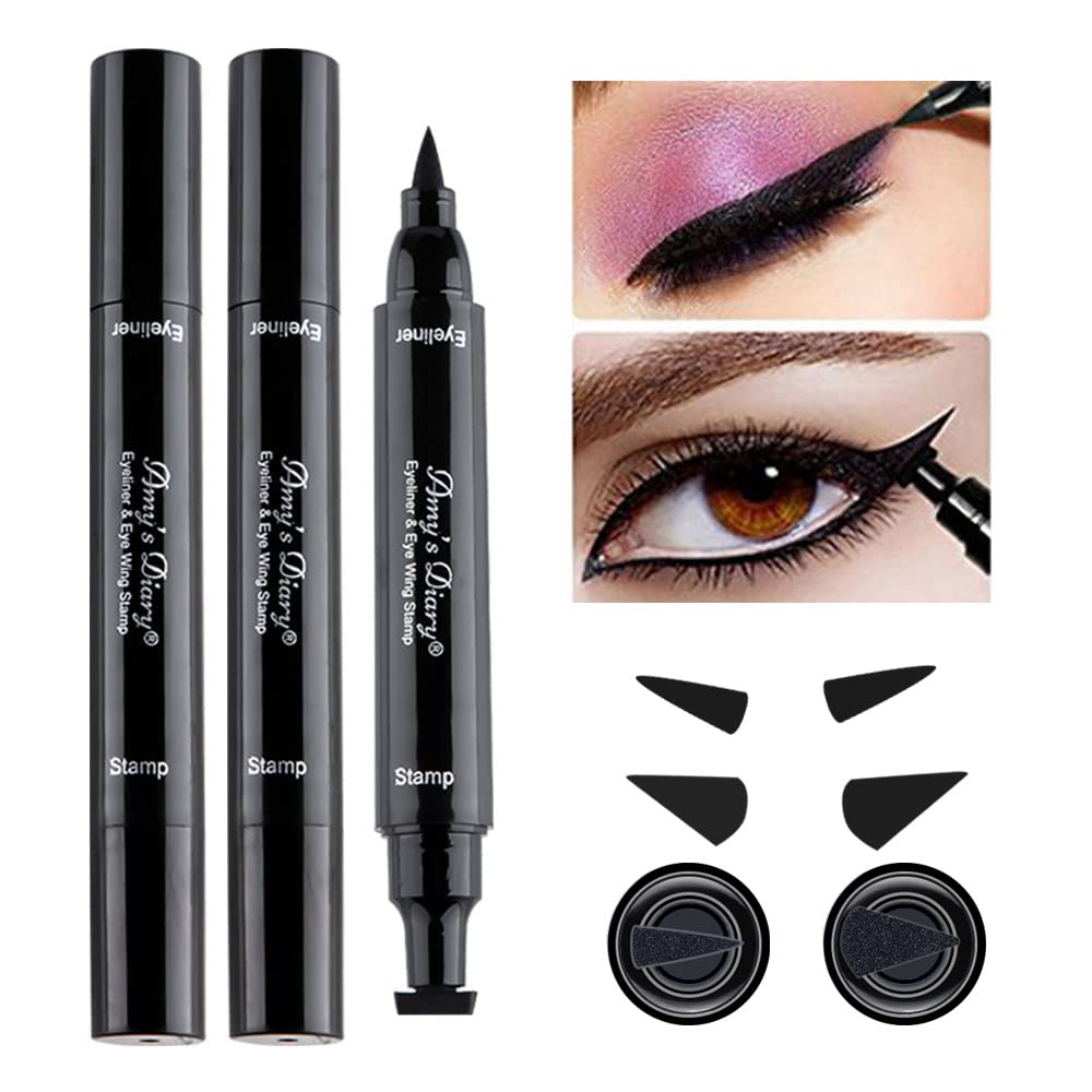Amy'S Diary Eyeliner Stamp 2 Pens Winged Stamp Eyeliner, Perfect Wing Cat Eye Stencil Stamp For All Eye Shapes, Winged Eyeliner