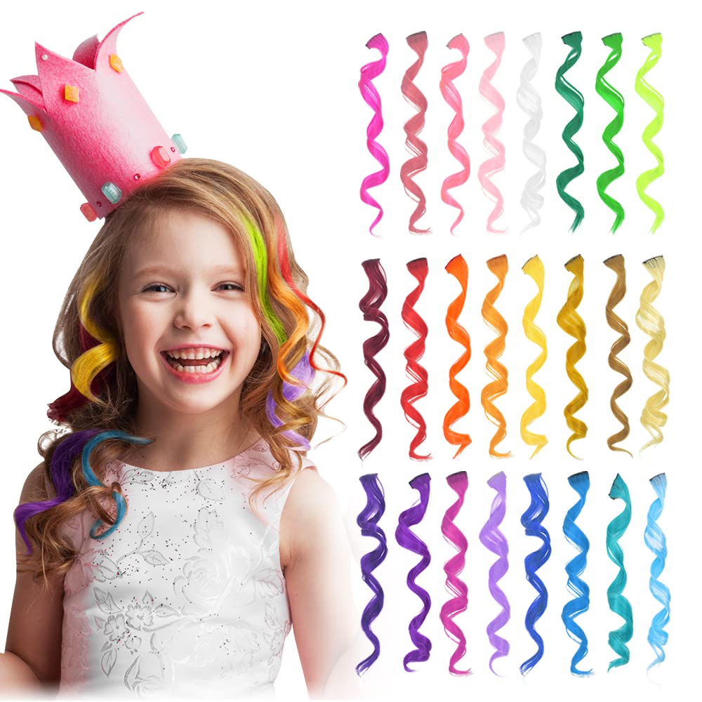 Dreamlover Hair Accessories for Girls, Colored Hair Extensions, Crazy Hair Day Accessories, Stocking Stuffers for Kids, 24 Piece