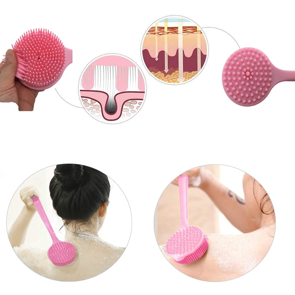 Cinlitek Silicone Body Scrubber, Long Handle Back Scrubber For Shower, Silicone Body Brush Shower Scrubber For Body, Shower Srus