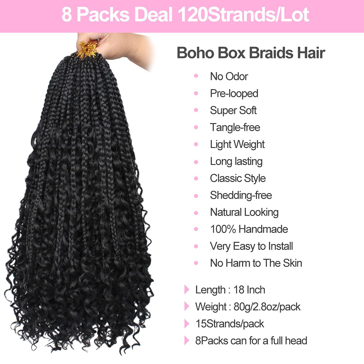 Unionbeauty 18 Inch Boho Box Braids Crochet Hair Goddess Box Braids Crochet Hair With Curly Ends 8 Packs Bohemian Box Braids Cro
