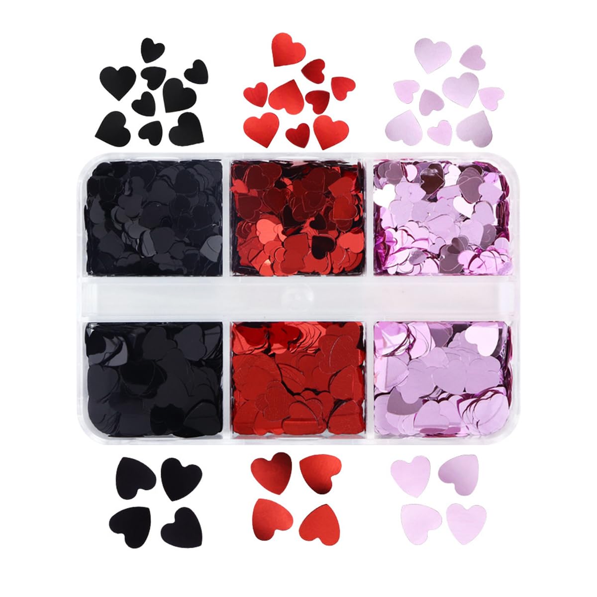6 Grids Heart Nail Art Glitter Sequins Valentine'S Day Nail Art Glitter Flakes 3D Holographic Love Heart Nail Sequins Heart Conf
