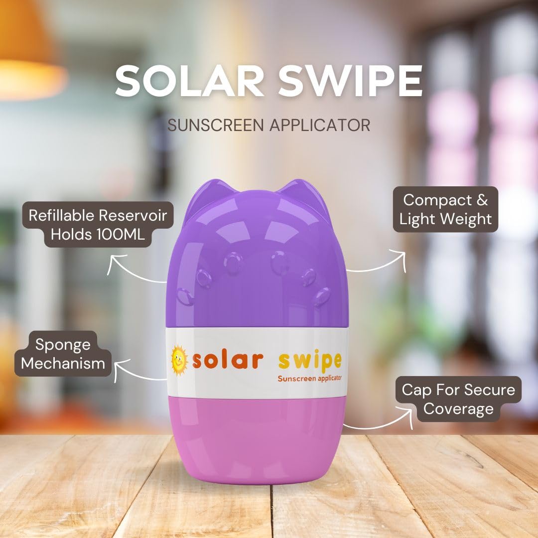 Solar Swipe Sunscreen Applicator - Refillable Roll On for Kids & Adults Mess-Free Sunscreen Roller & Sponge Dispenser Portable S