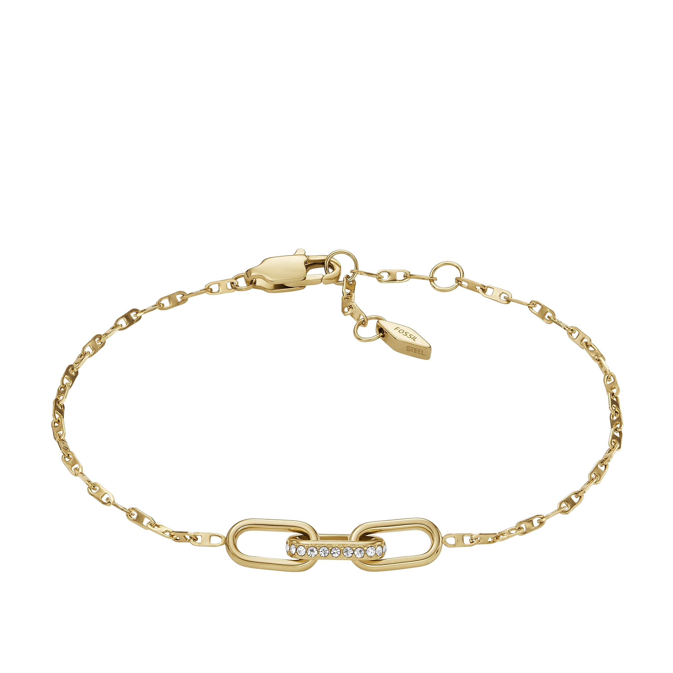 Fossil Women's Stainless Steel Gold-Tone Heritage D-Link Glitz Chain Bracelet, Color: Gold (Model: JF04525710)