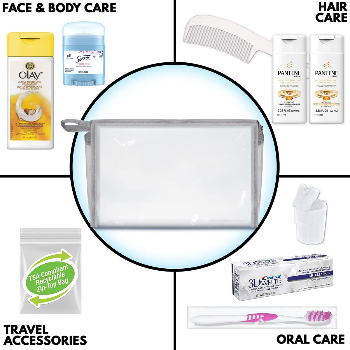 Convenience Kits International Women'S 10-Piece Deluxe Kit With Travel Size Tsa Compliant Essentials, Featuring: Pantene Hair Pr