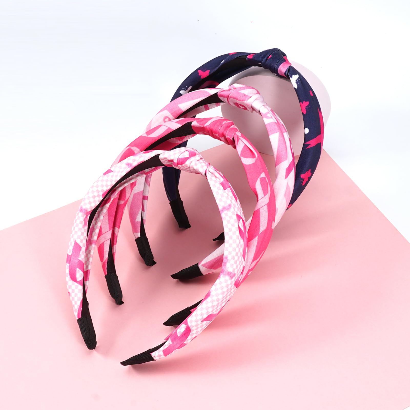 Budsmile Breast Cancer Headbands Pink Ribbon Wide Knotted Breast Cancer Awareness Headband for Women Workout Sports Yoga Running