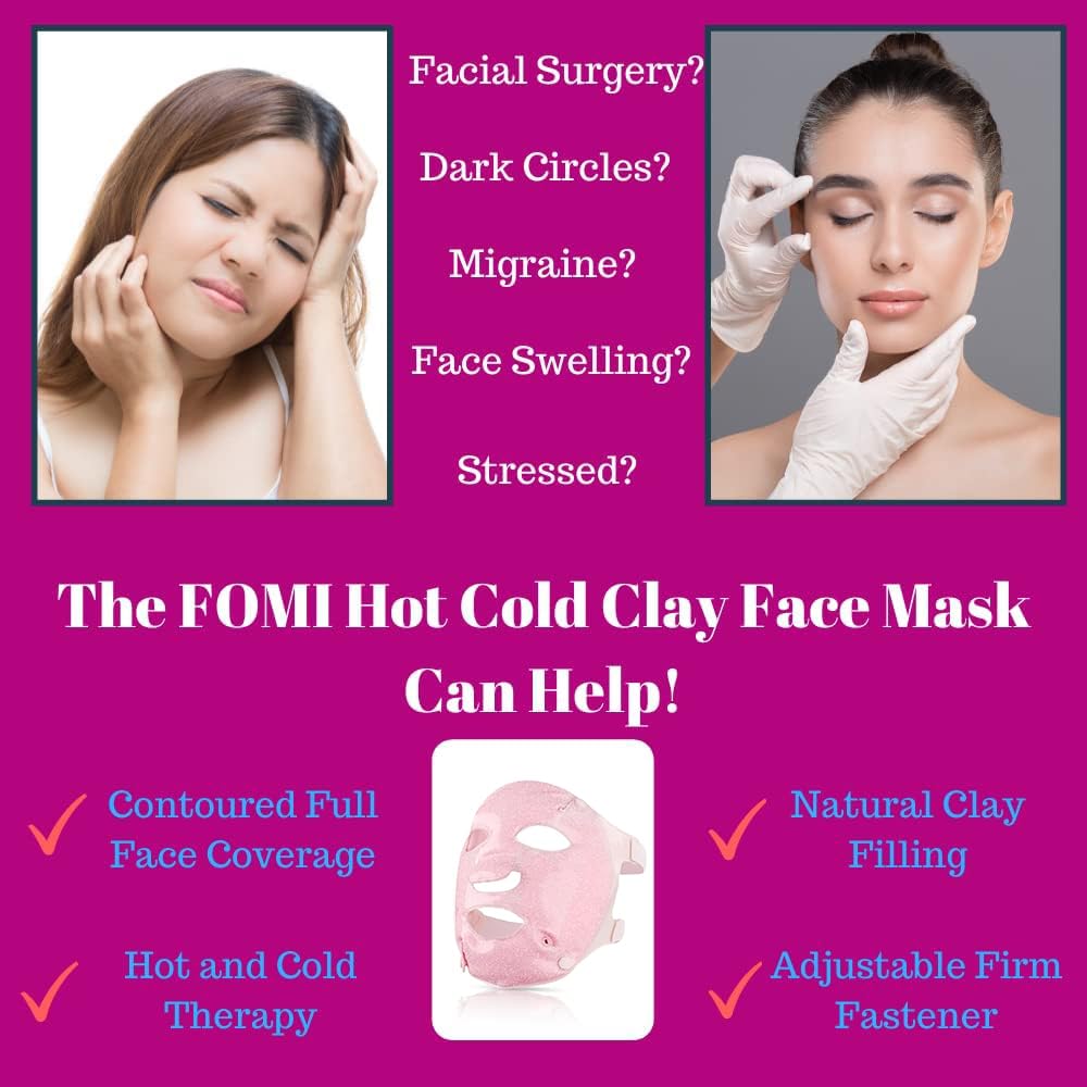 Fomi Hot Cold Gel Face Contoured Ice Mask Care | Flexible Cooling Full Facial Mask For Headache, Migraine, Sinus, Acne, Swollen