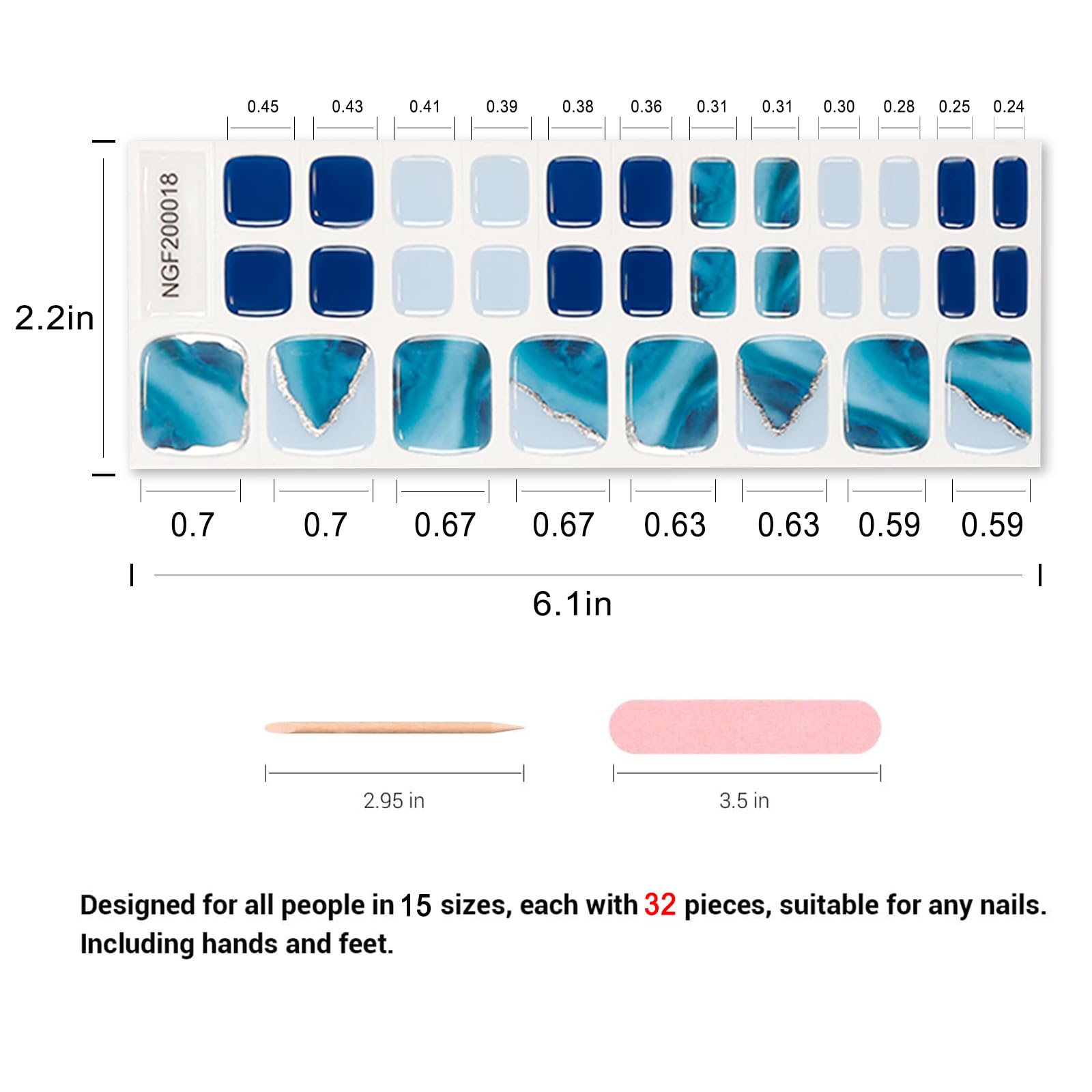 Wekcekcek Semi Cured Gel Toenail Strips, 32 Blue Marble Gel Toenail Stickers - Works With Any Nail Lamps Gel Pedicure Strips Ful