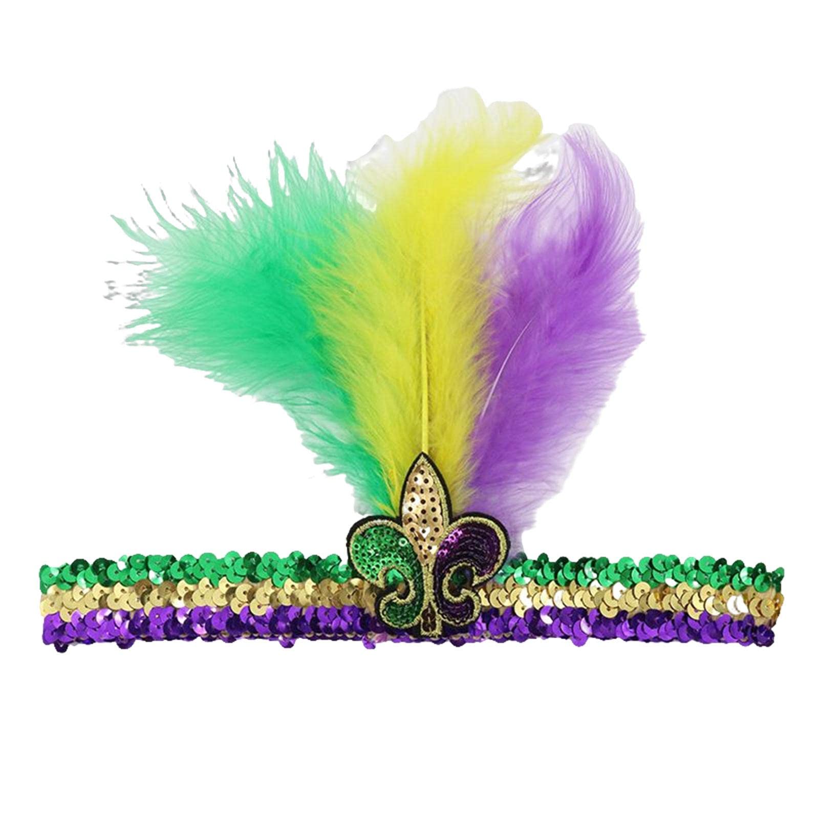 VELURA Mardi Gras Sequin Headband Headpiece Sparkly Elastic for Party Sport Team Tricolor Feather|Hair Accessories|1 Sequin Head