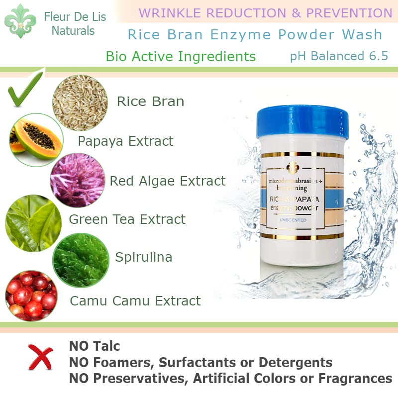 Rice And Papaya Enzyme Powder (Water-Activated) - All Natural Daily Face Exfoliator/Cleanser - Pore Purifying, Anti-Aging, Ingre