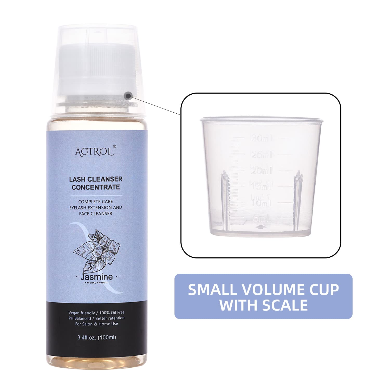 ACTROL Eyelash Cleanser Concentrate 100ml Jasmine Professional Lash Shampoo Foaming Cleanser Paraben & Sulfate Free Non-lrritati