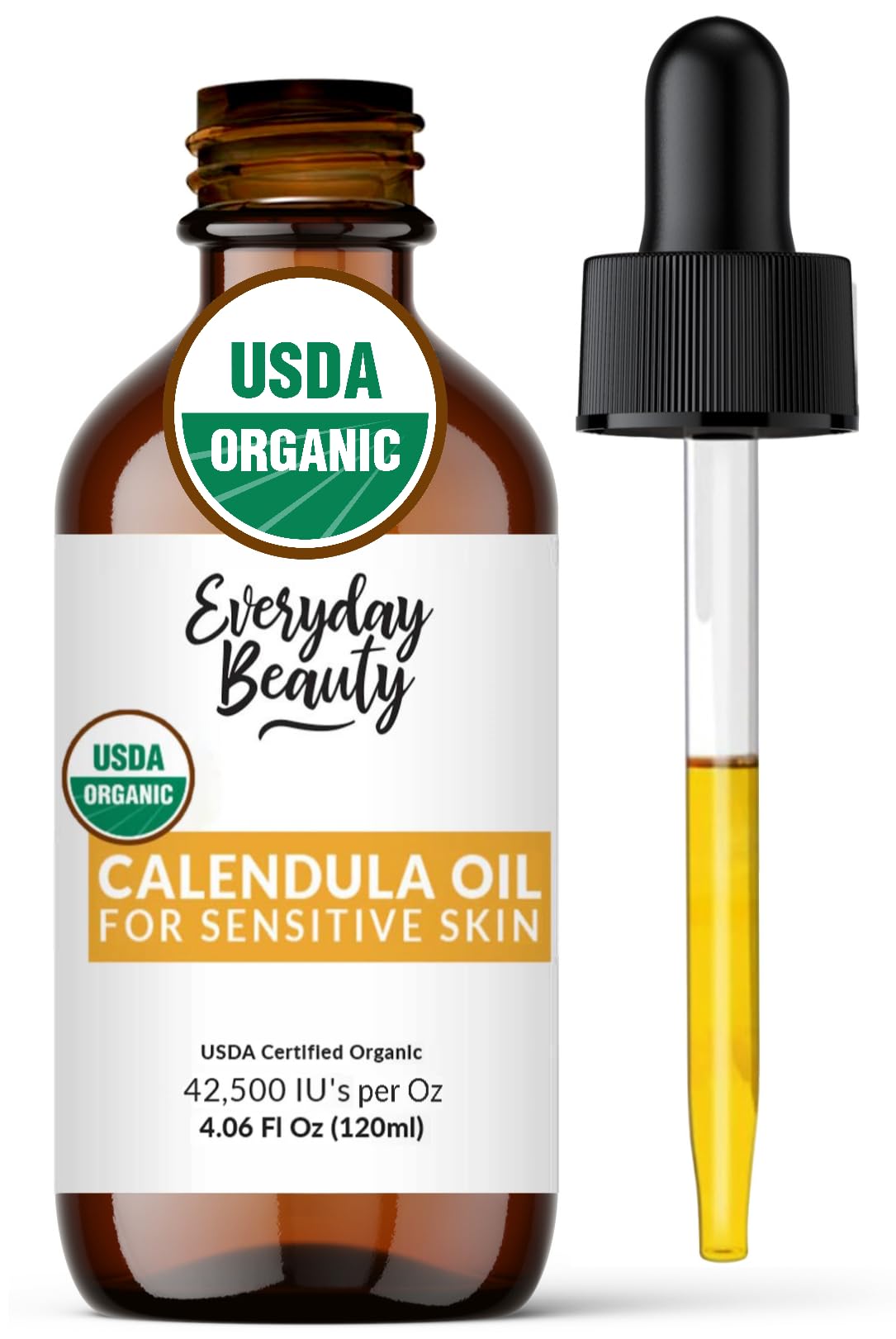 Organic Calendula Oil For Sensitive Skin - USDA Certified 100% Plant Based, Lightweight & Unscented Gentle Soothing Oil For Sens