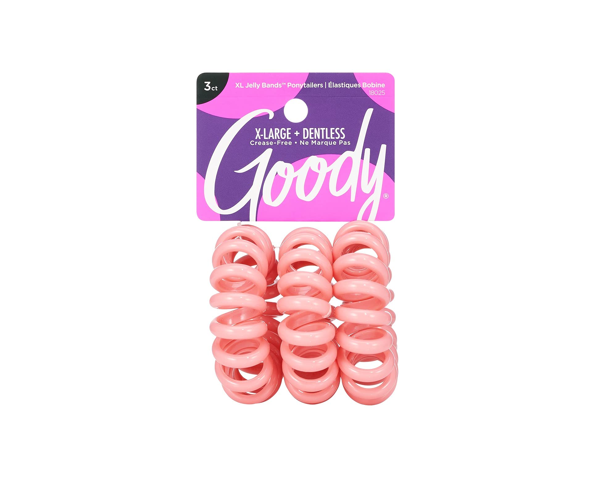 Goody Dentless Jelly Bands - Elastic Hair Coils for Long Lasting Braids, Ponytails, and More - 3 Count, Pink - Medium to Thick H