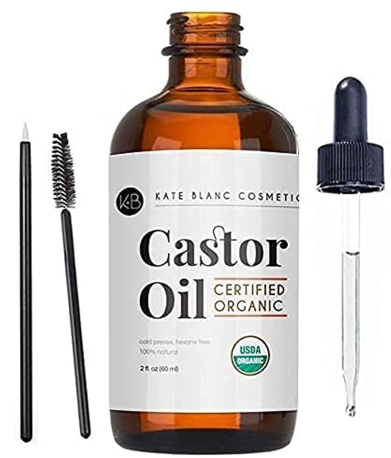 Kate Blanc Cosmetics Castor Oil (2Oz), Usda Certified Organic, 100% Pure, Cold Pressed, Hexane Free Stimulate Growth For Eyelash