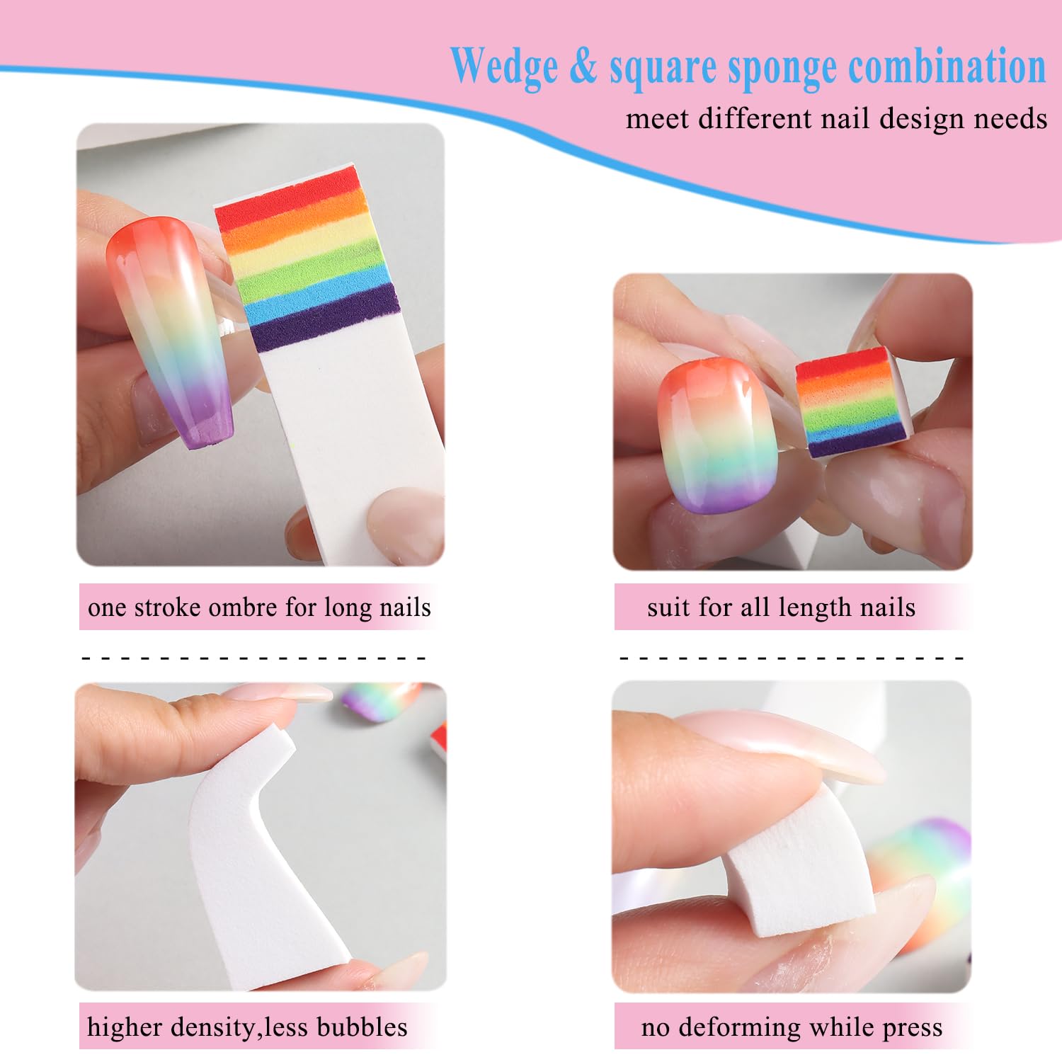 Fcozpjk 100Pcs Soft Nail Sponges for Ombre, Gradient Effect White Nail Art Sponges With Grabbing Pen 6Pcs Wedge Sponges Aura Nai
