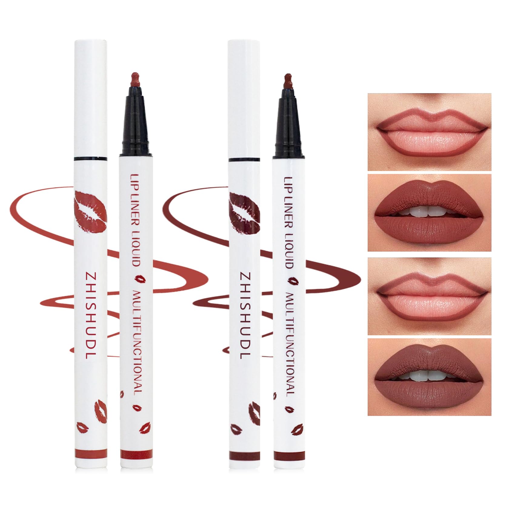 Zhishudl 2Pcs Lip Tint Stain Marker Dark Red Matte Liquid Lipstick & Lip Liner Pencil Long Lasting Waterproof Lip Liner Stain No