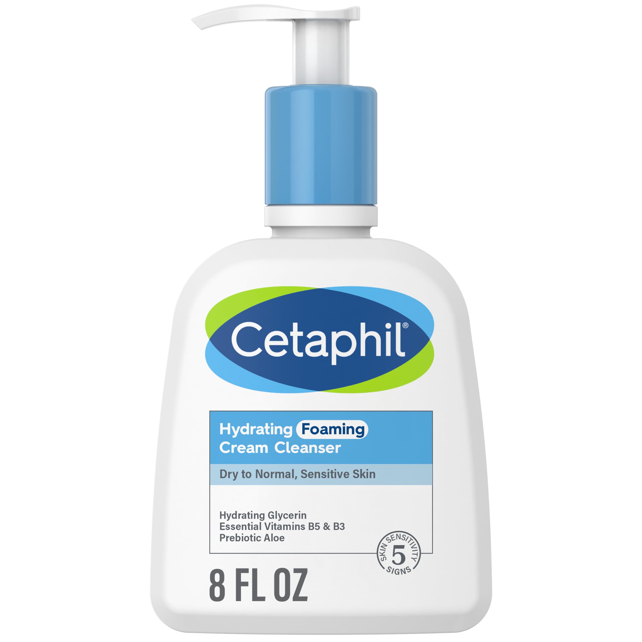 Cetaphil Cream To Foam Face Wash, Hydrating Foaming Cream Cleanser, 8 Oz, For Normal To Dry, Sensitive Skin, With Soothing Prebi