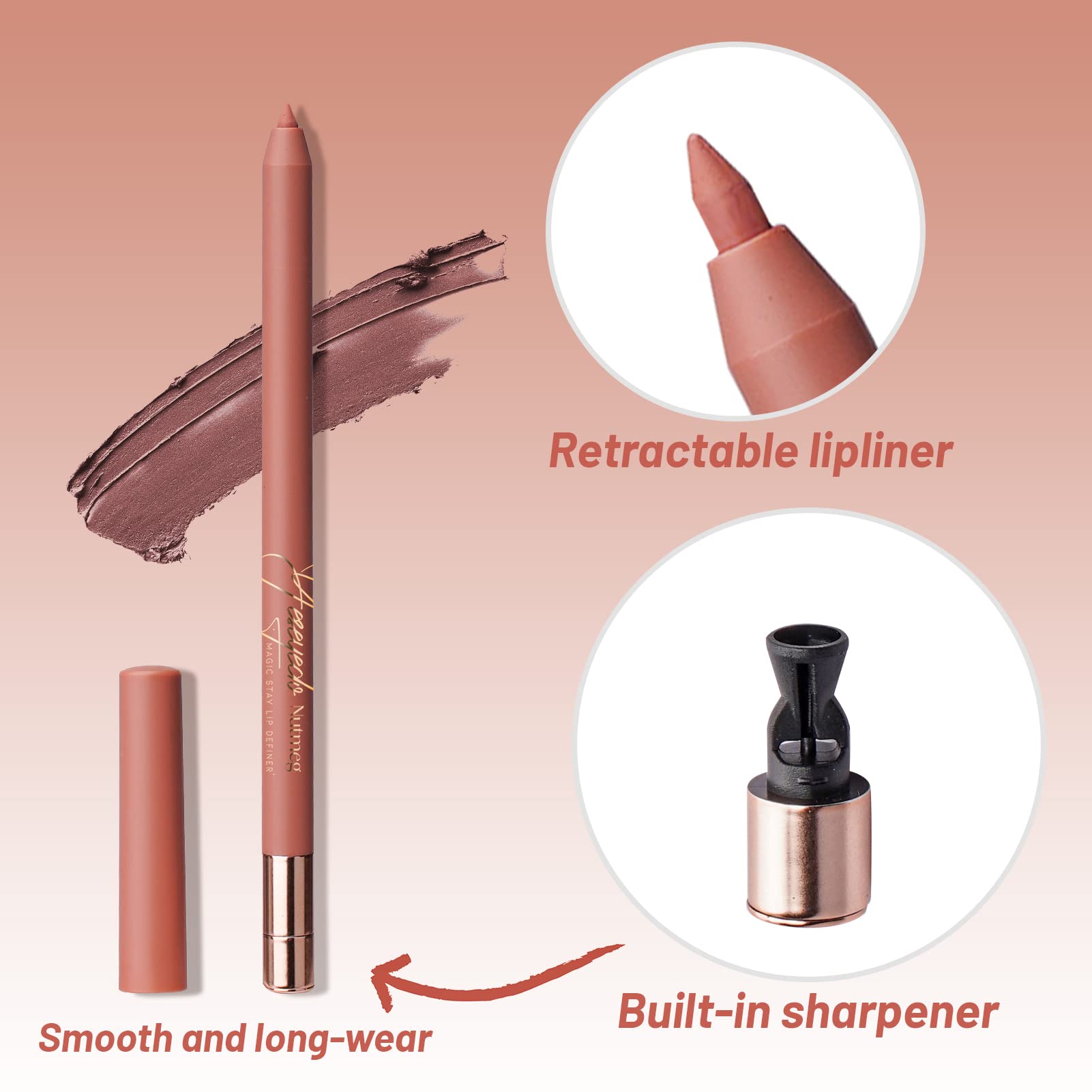 Yes.Eye Do Retractable Lip Liner Pencil, Waterproof Lip Liner Red Brown Pen With Built-In Sharpener, Twist Up Smudgeproof Matte