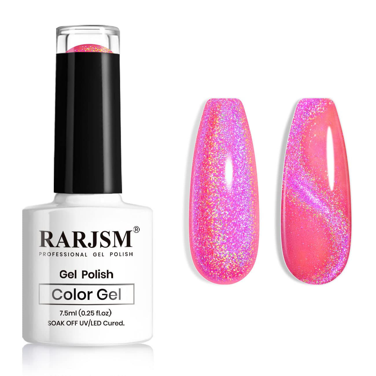 Rarjsm Cat Eye Gel Nail Polish, Galaxy Chameleon Magnetic Gel Polish Hot Pink Holographic Glitter Gel Soak Off Uv Led Diy Manicu