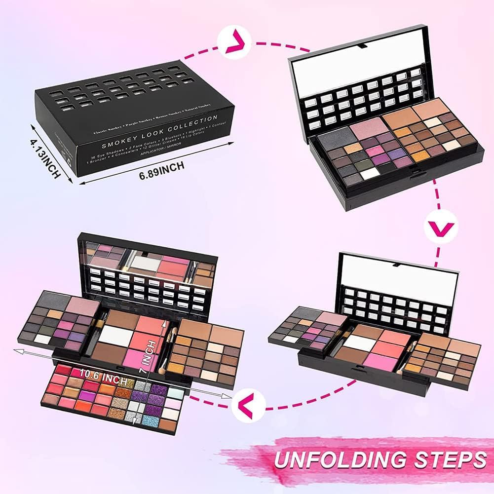 Makeup Kit For Women Full Kit Including 36 Eyeshadow Makeup,16 Lip Gloss,12 Glitter Cream, 4 Concealer, 3 Blusher,1 Bronzer, 2 H