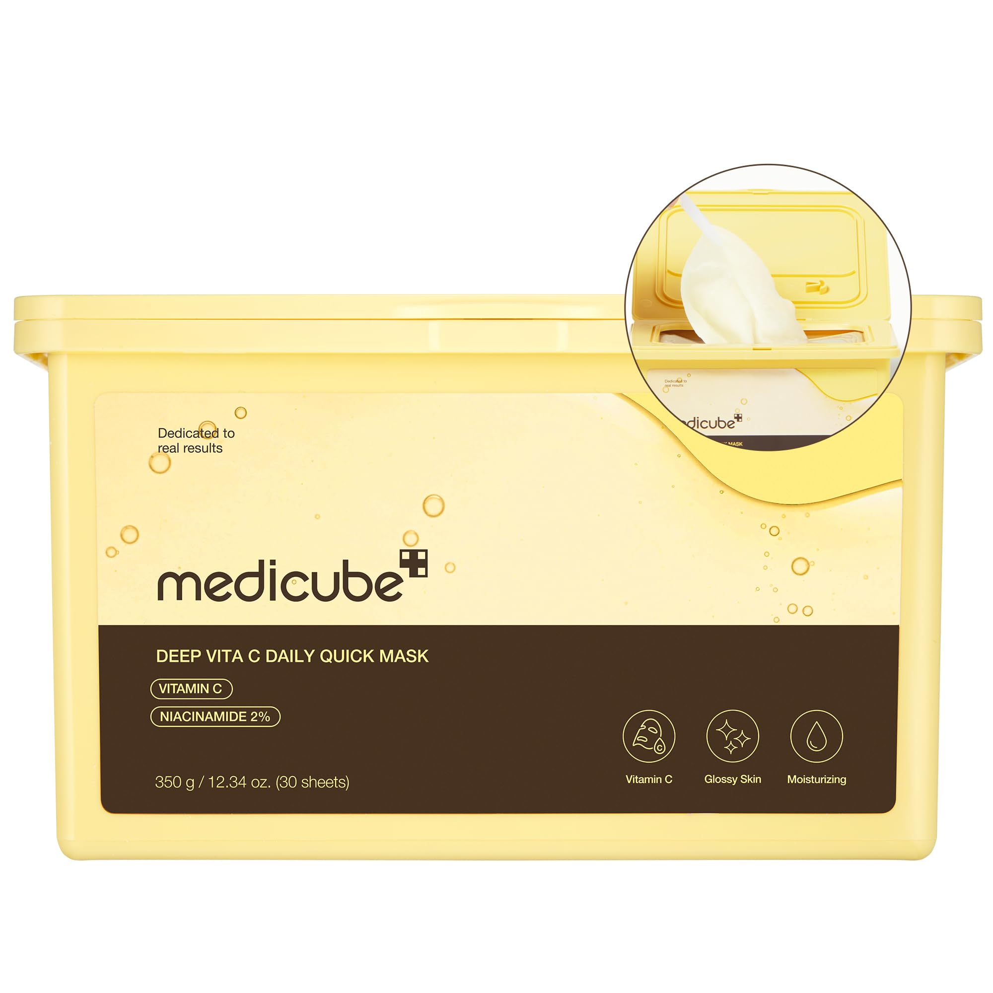 Medicube Deep Vita C Daily Quick 30 Sheet Masks - Vegan Certified, Quick Dispenser, Triple Vitamin Complex For Radiance And Hydr