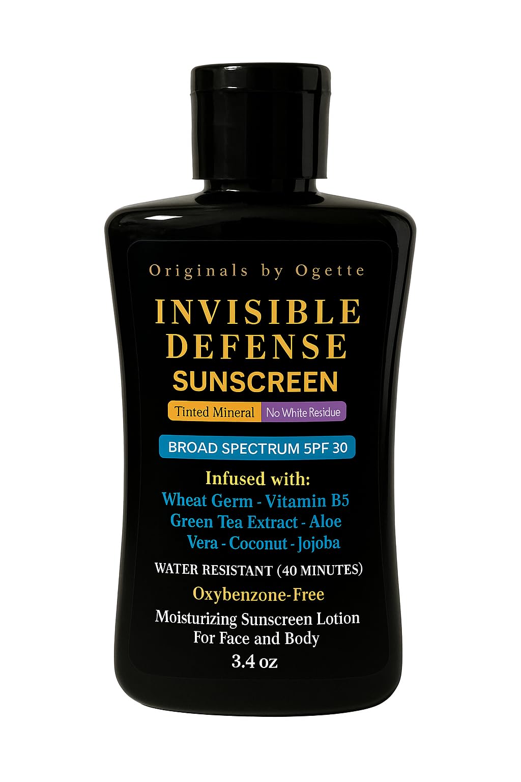 Originals by Ogette Invisible Defense Sunscreen, SPF 30, Water Resistant, Moisturizing, No White Residue, 3.4oz