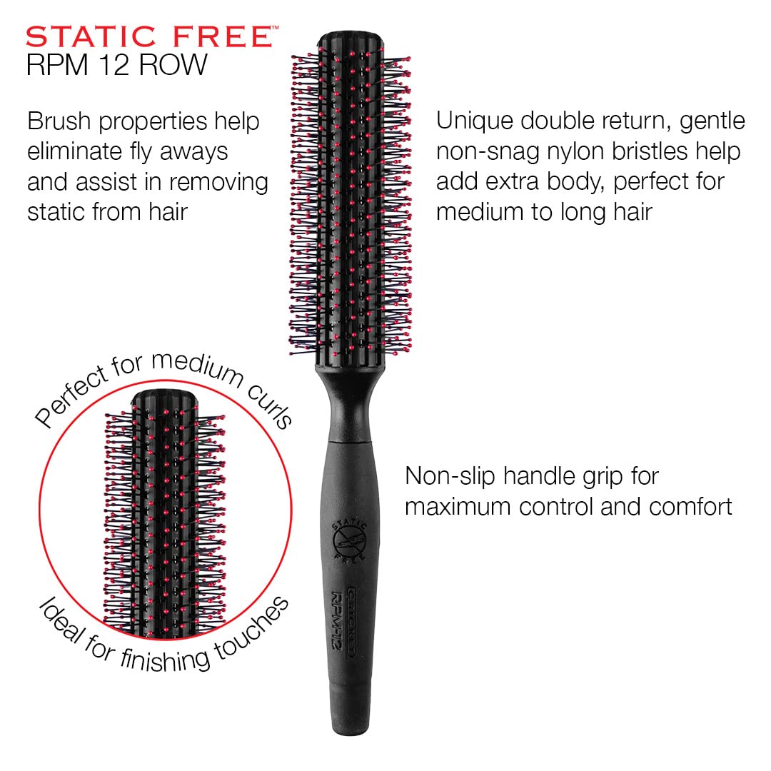 Cricket Static Free Rpm 12 Row Round Hair Brush For Curling Blow Drying Styling All Hair Types