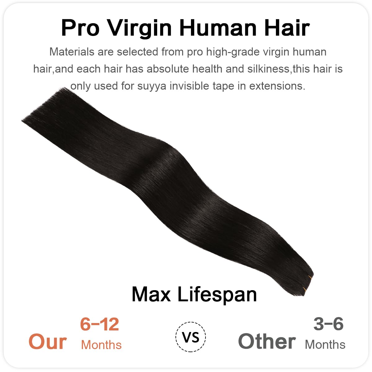 Suyya Invisible Tape In Hair Extensions Human Hair Natural Black Seamless Injected Hand-Tied Pro Quality Virgin Human Hair 20Pcs