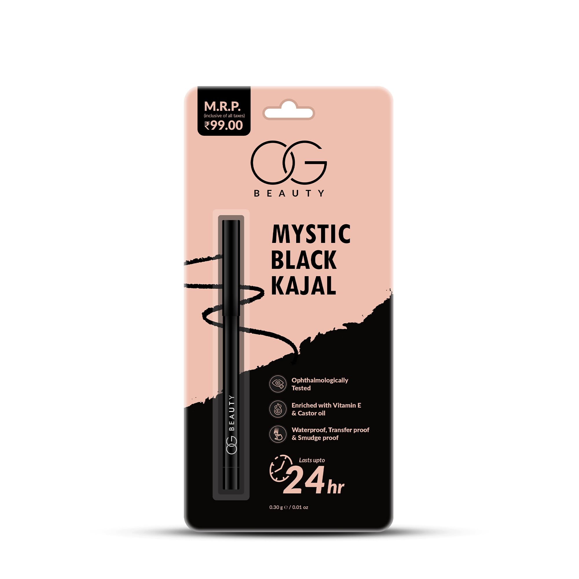 Og Beauty Mystic Black Kajal | Waterproof & Smudge-Proof | Intense Long-Lasting Eye Liner | Enriched With Vitamin E & Castor Oil