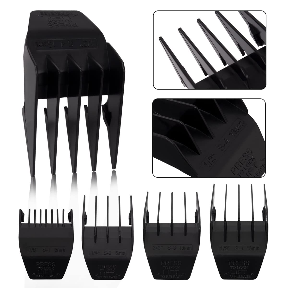 colorski Professional Peanut Clipper Guards, Q3 Model, Black, 4PCS, Fits Wahl Peanut, Polycarbonate, 1/8 to 1/2 Inch