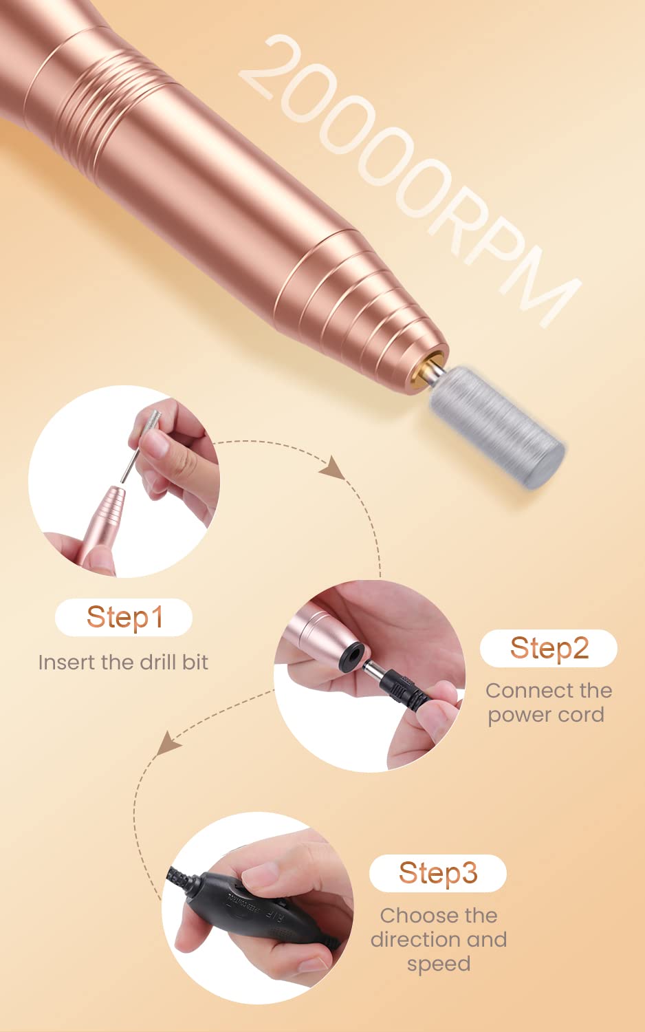 Professional Acrylic Nail Drill, Usb Electric Nail Drill Machine, Portable Electrical Nail File Kit For Gel Nails And Home Salon