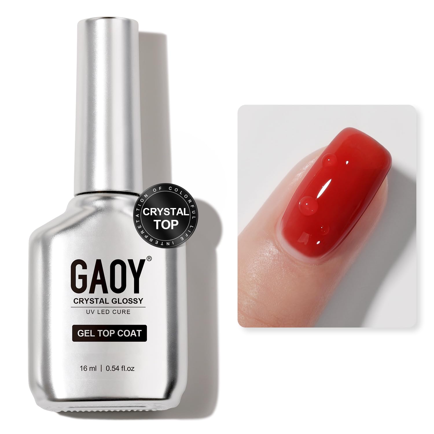 GAOY Crystal Glossy Gel Top Coat, 16ml No Wipe Clear Finish for Gel Nail Polish, High Gloss Varnish for Long Lasting UV Gel Nail