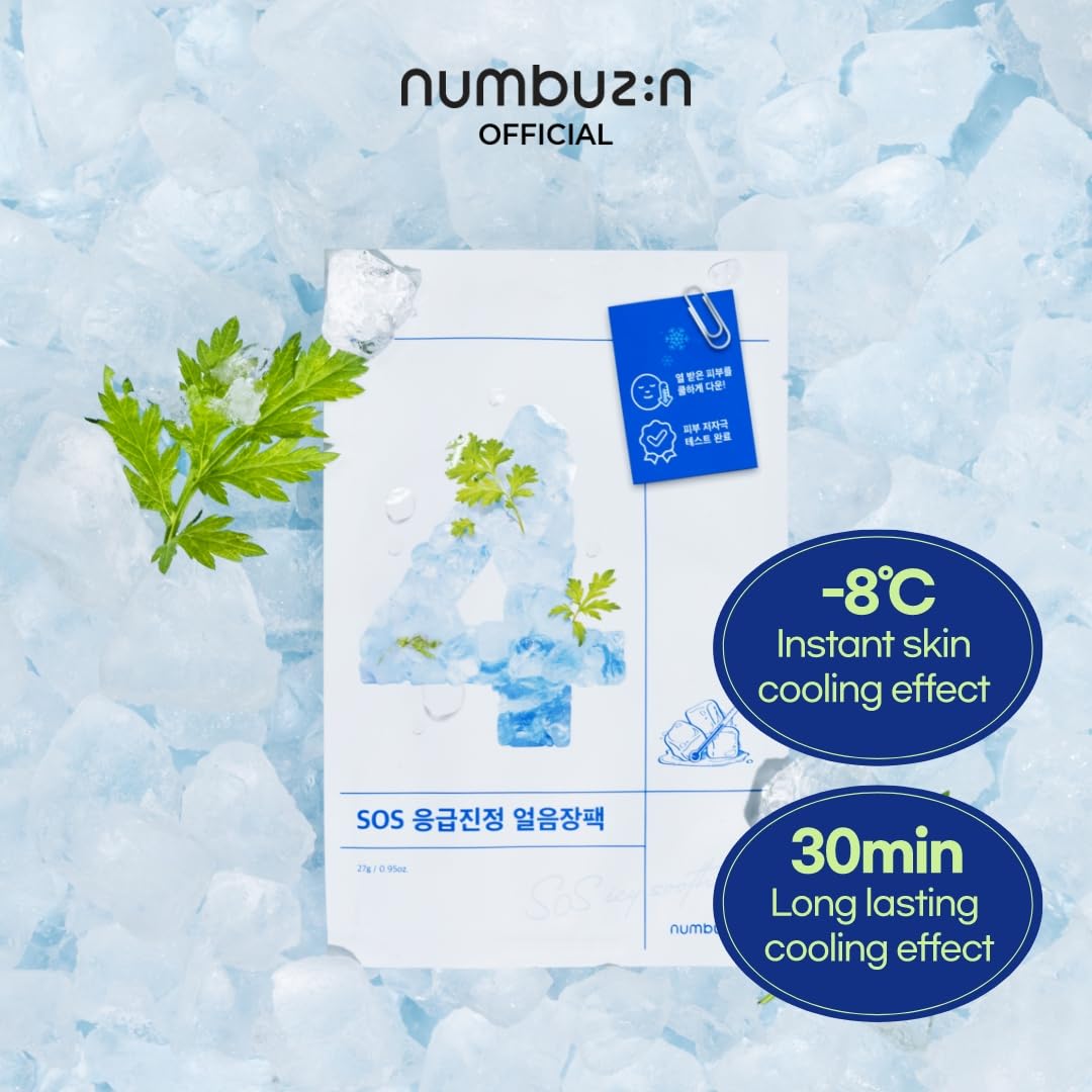 Numbuzin No.4 Icy Soothing Sheet Mask | Instant Cooling, Hydrating Face Mask With Tea Tree Extract, Bergamot Leaf Extract | Soot