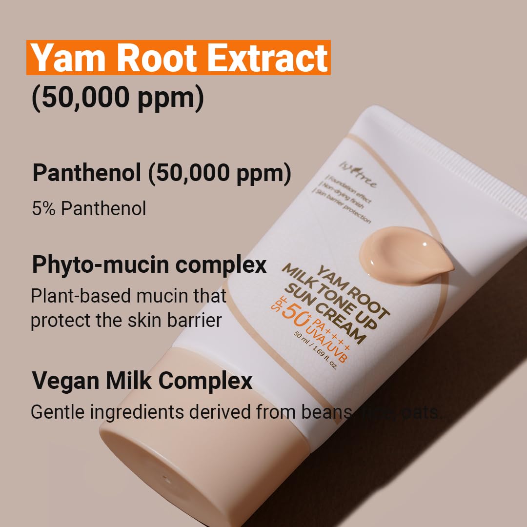 Isntree Yam Root Milk Tone Up Sun Cream 50Ml, 1.69 Fl Oz | Moisturizing Tinted Spf50+ Pa++++ | Natural Coverage | Vegan Skincare
