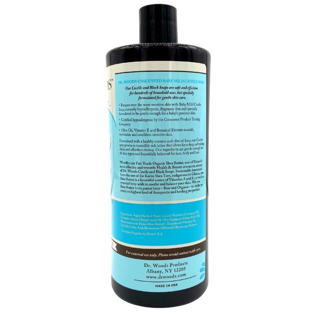 Dr. Woods Unscented Baby Mild Liquid Castile Soap with Organic Shea Butter, 32 Ounce